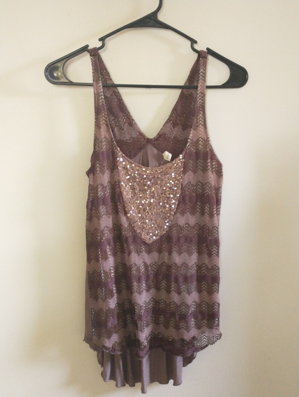 Anthro tiny Y2K Sequin Accent Mauve Crochet Tank Top Tunic S